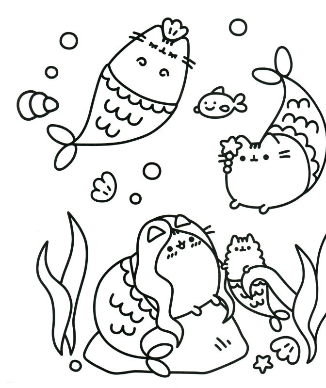 Pusheen in the water coloring page